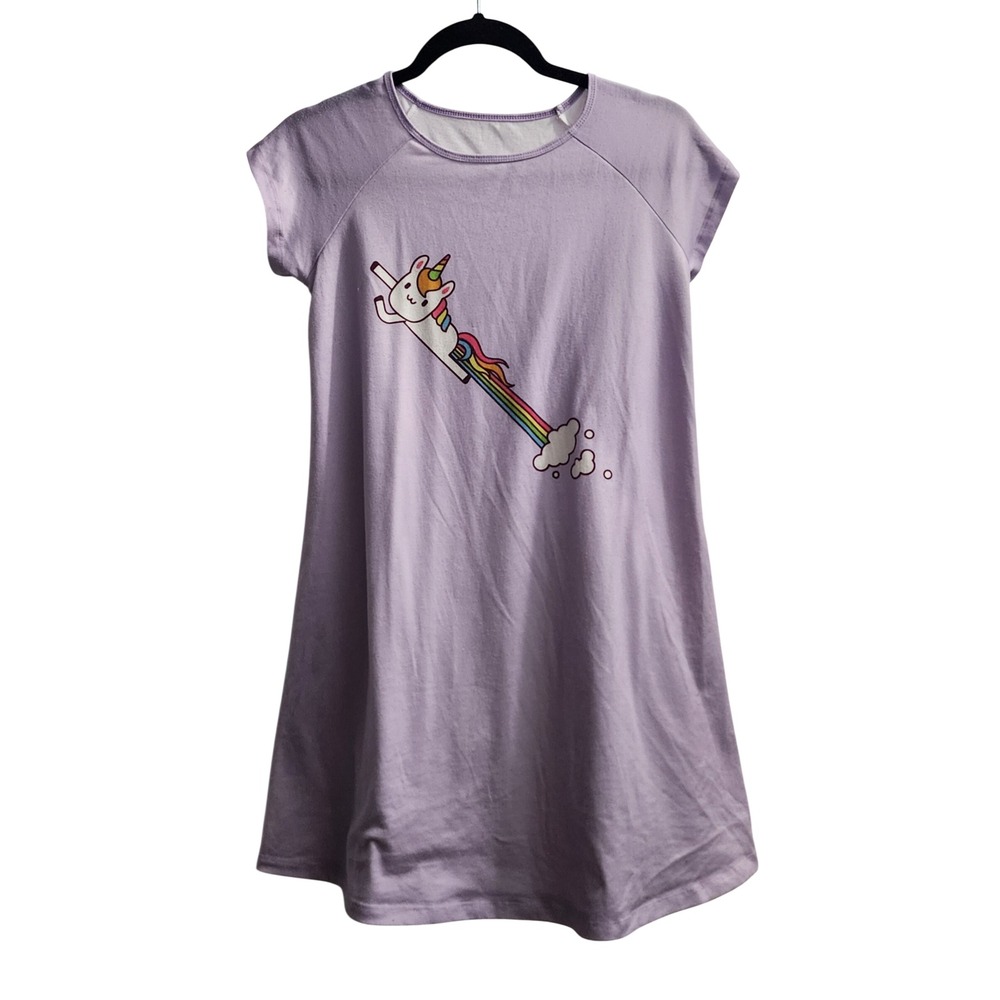 HDE Kids Purple Unicorn Rainbow‎ Print  Nightgown Pajama Dress Size 14